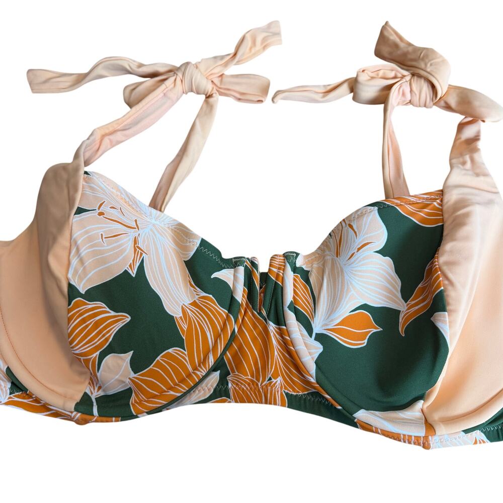 Fe Noel Women's Peach Lily Floral Print Underwire Bikini Top - Size 22 - NWT